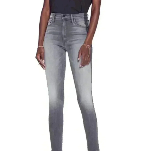 MOTHER Swooner Supermoon Stripe Skinny High Rise Jeans Grey Stretch - Picture 1 of 13